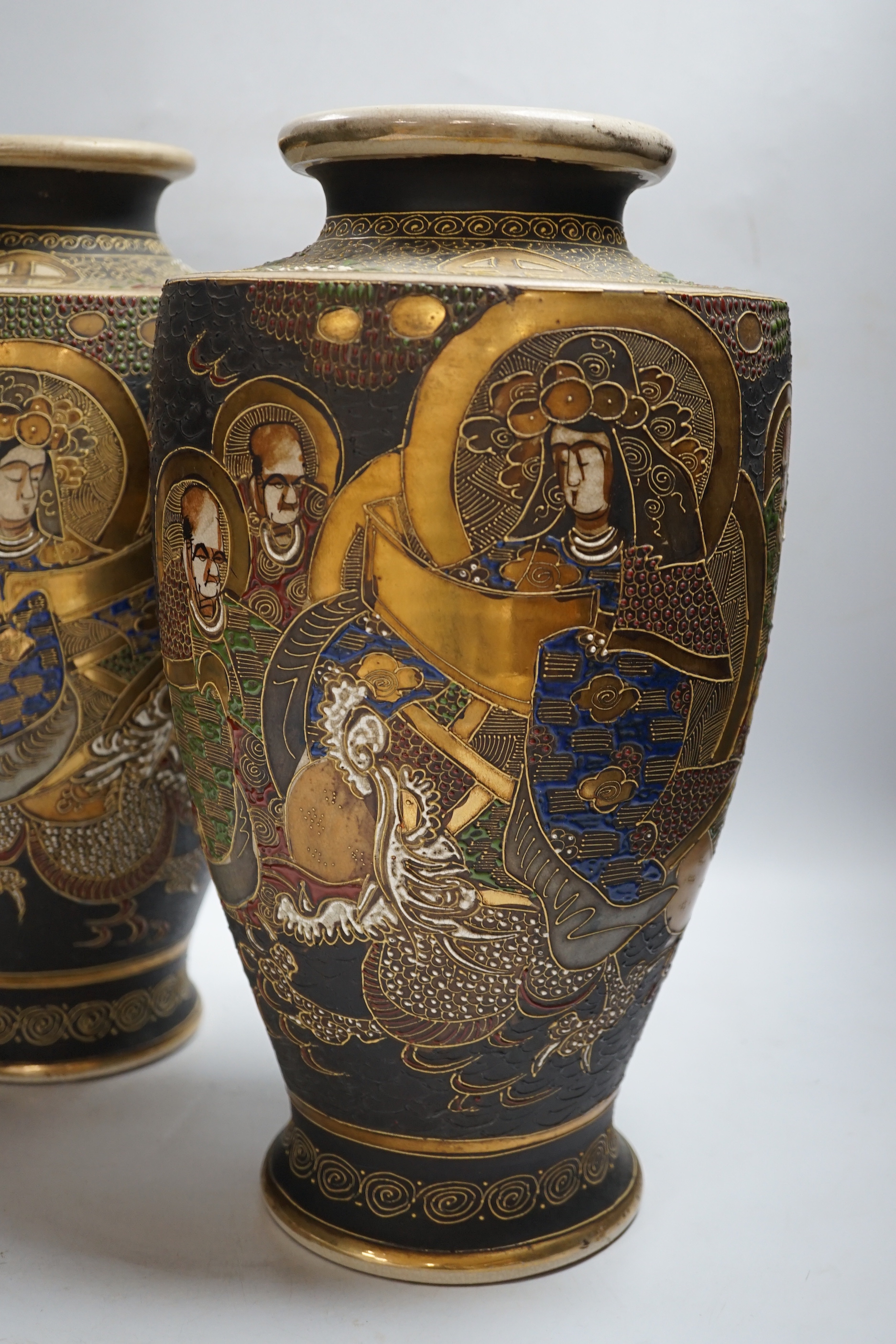 A pair of Satsuma ware vases, 38cm high